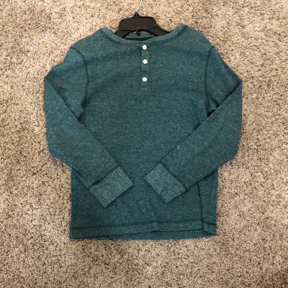 Green sweater/polo tee, size L